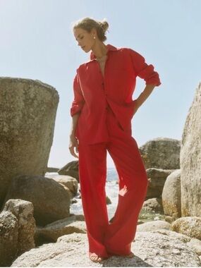 NWT With Nothing Underneath WNU The Palazzo Red Hemp Wide Leg Pants UK 12 US 8